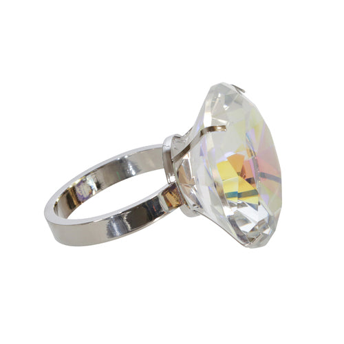 GLASS 4" DIAMOND RING DECOR, RAINBOW/SILVER - Aluzar
